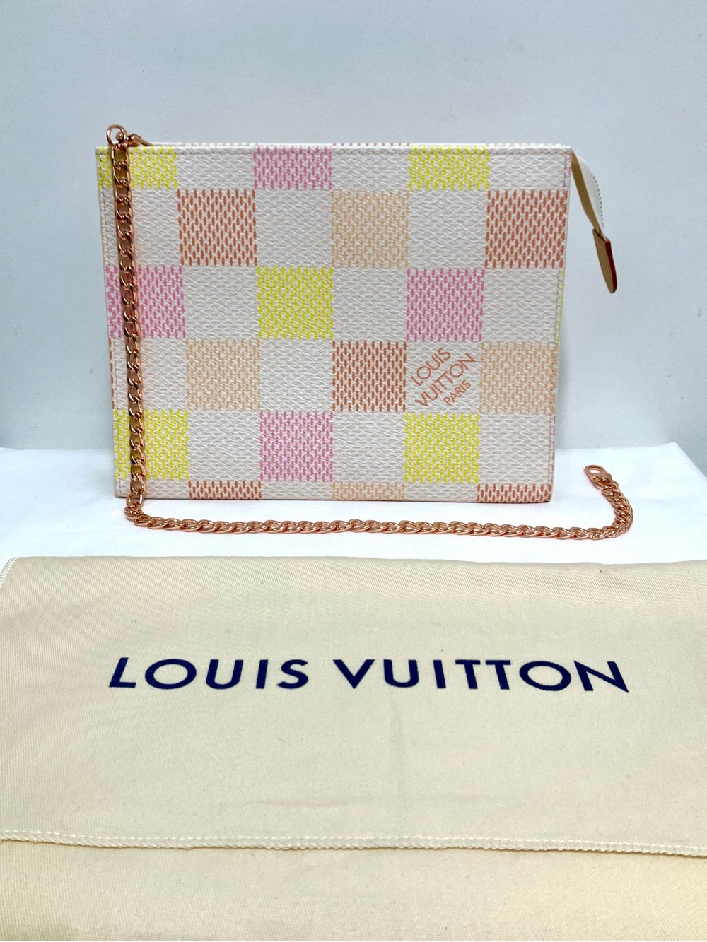 Louis Vuitton Pastel Damier Chain Pouch - Pink, Yellow, Beige, Peach NWT